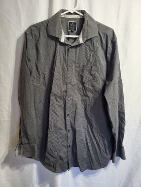 Denver Hayes Grey Patterned Long-Sleeve Dress Shirt, Size Large